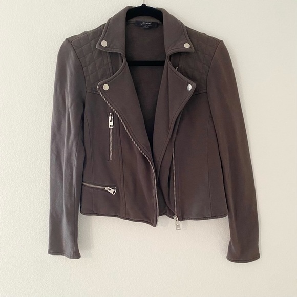 All Saints Gray Kit Biker Sweat Jacket - Picture 2 of 8